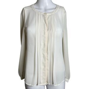Ann Taylor LOFT Sheer Long Sleeve Button Down Blouse Cream Size XS Petite